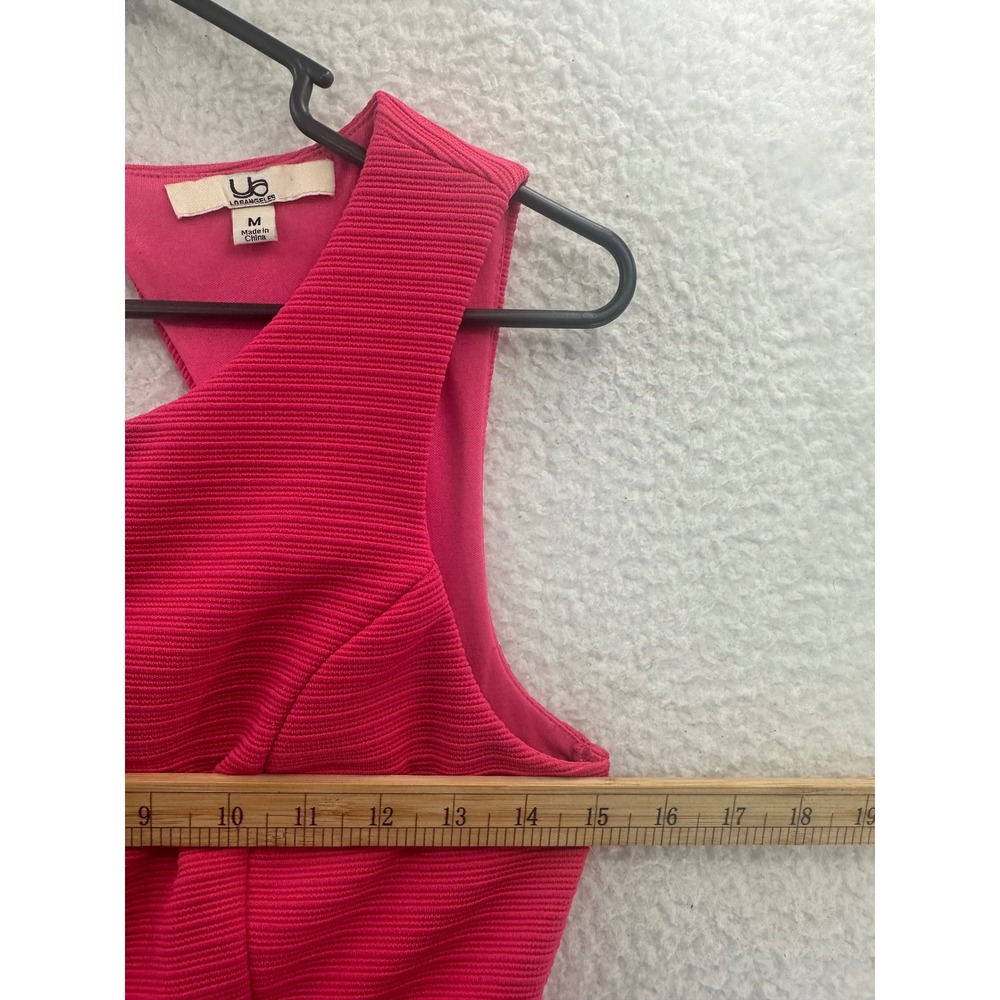 UA Los Angeles Pink Textured Fit Flare Mini Dress Cutout Back Sleeveless M - Picture 5 of 11
